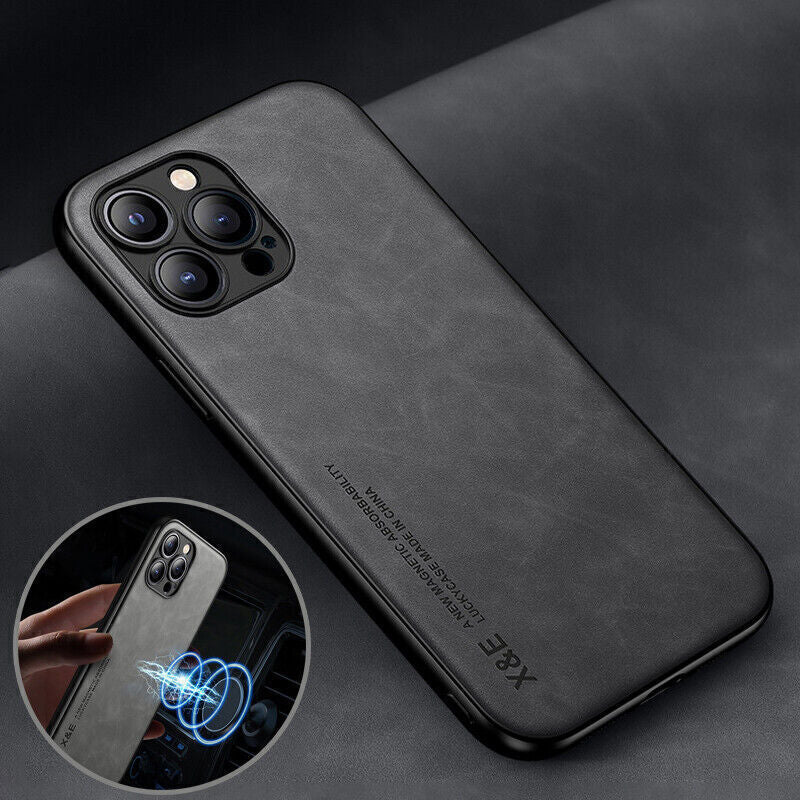 For Iphone 16 15 14 13 12 Pro Max Shockproof Magnetic Leather Black Case Cover