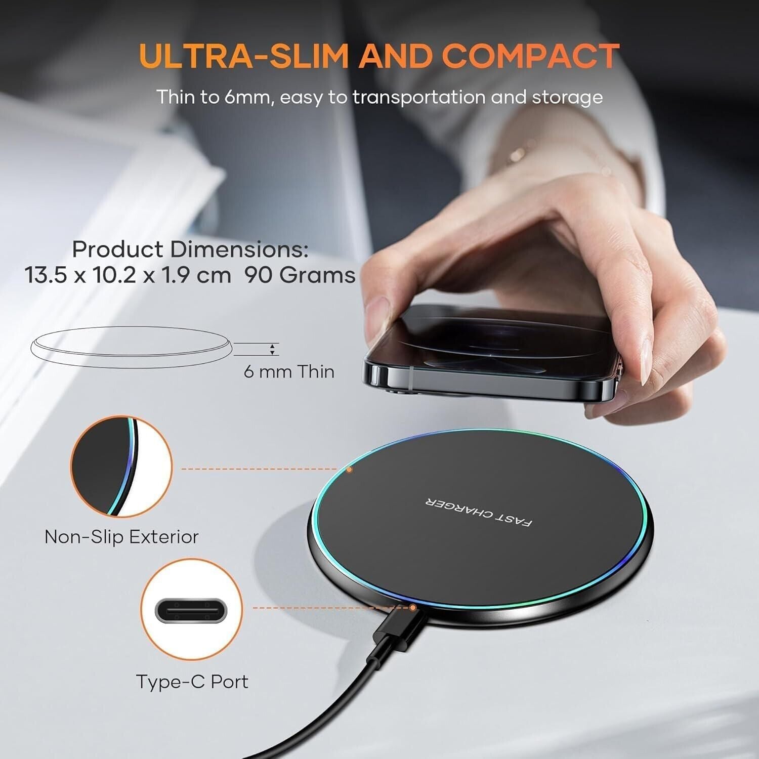 Fast Wireless Charger Charging Pad for Apple Iphone 16 & Samsung , Google Pixel