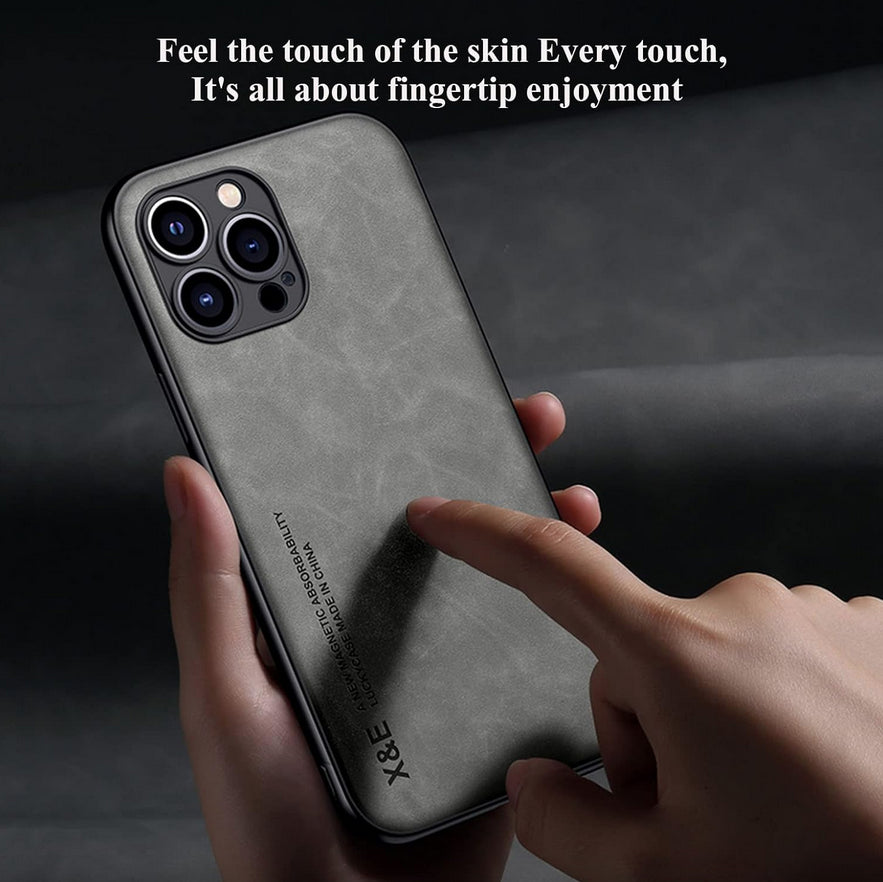For Iphone 16 15 14 13 12 Pro Max Shockproof Magnetic Leather Black Case Cover