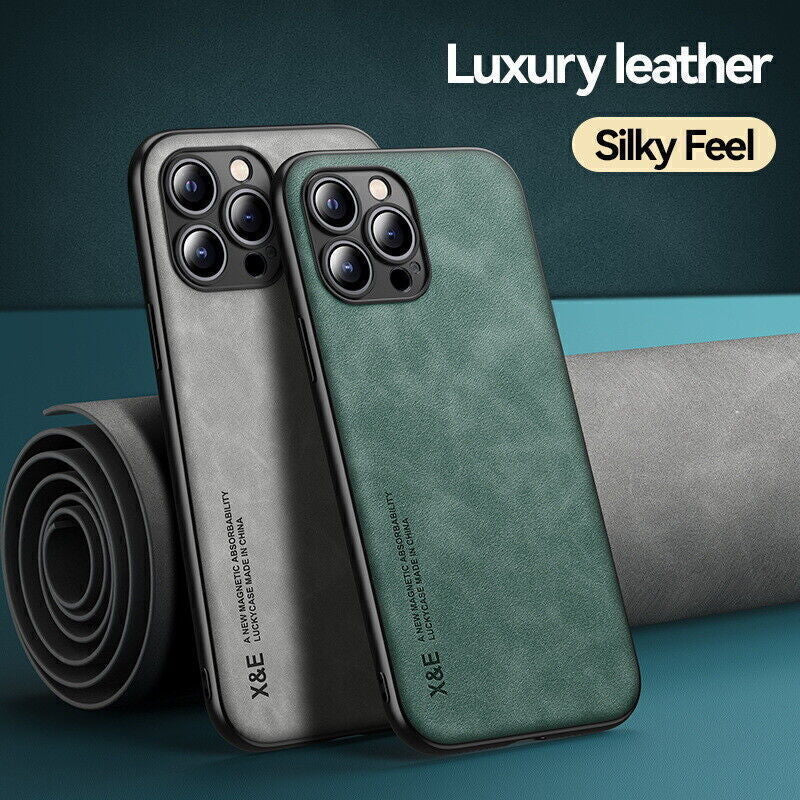 For Iphone 16 15 14 13 12 Pro Max Shockproof Magnetic Leather Black Case Cover