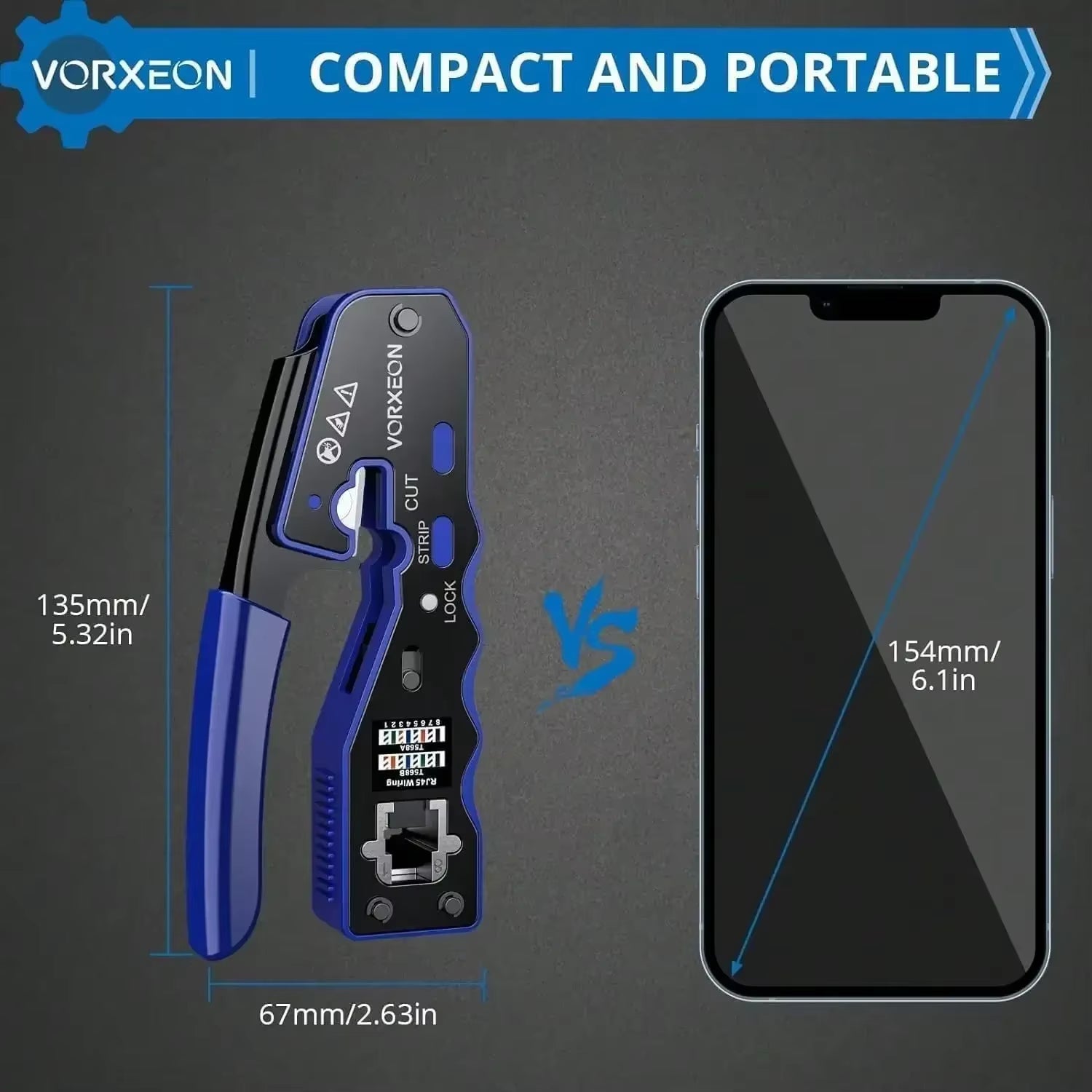 RJ45 Crimp Tool Kit Through-Hole Network Cable Crimper with Mini Wire Stripper,50Pcs RJ45 Cat6 Pass-Through Crystals,Spare Blade
