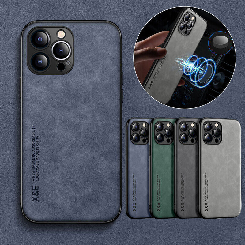 For Iphone 16 15 14 13 12 Pro Max Shockproof Magnetic Leather Black Case Cover