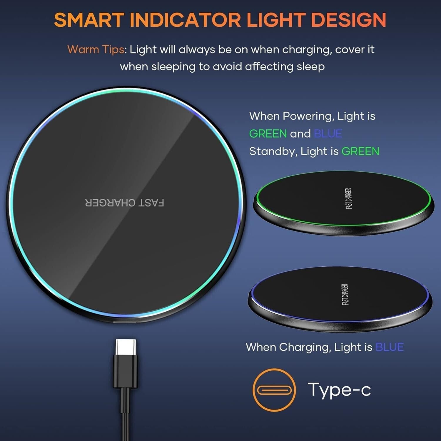 Fast Wireless Charger Charging Pad for Apple Iphone 16 & Samsung , Google Pixel