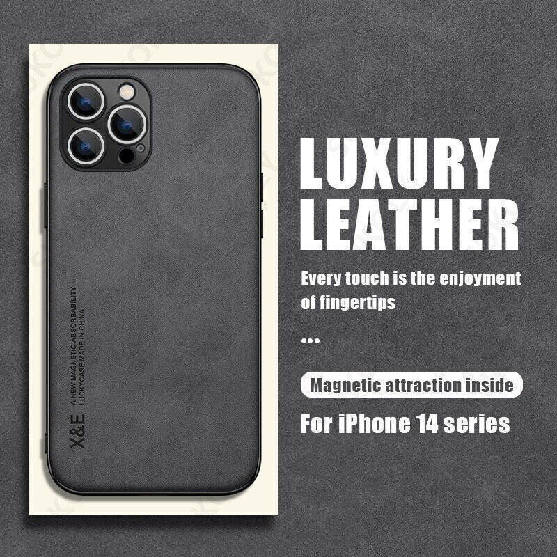 For Iphone 16 15 14 13 12 Pro Max Shockproof Magnetic Leather Black Case Cover