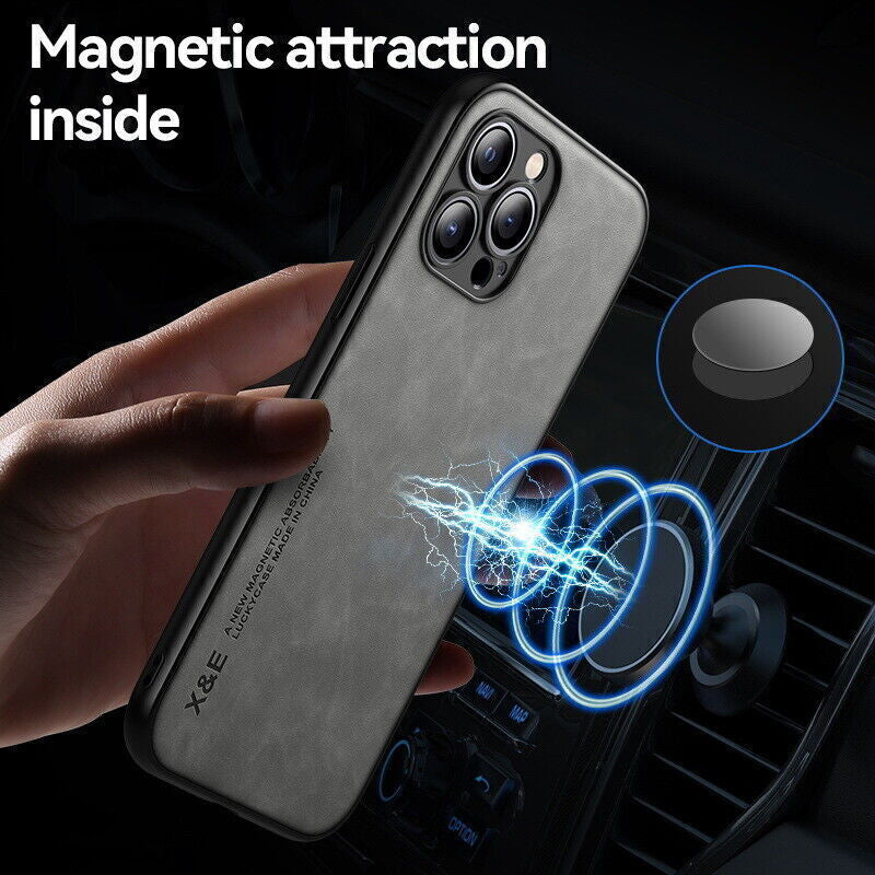 For Iphone 16 15 14 13 12 Pro Max Shockproof Magnetic Leather Black Case Cover