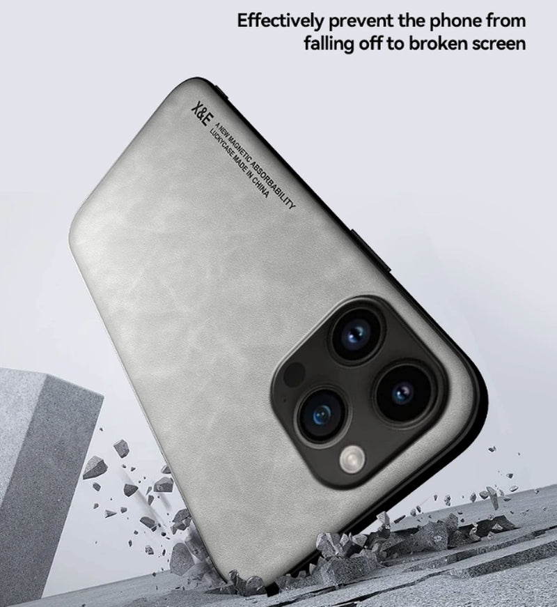 For Iphone 16 15 14 13 12 Pro Max Shockproof Magnetic Leather Black Case Cover