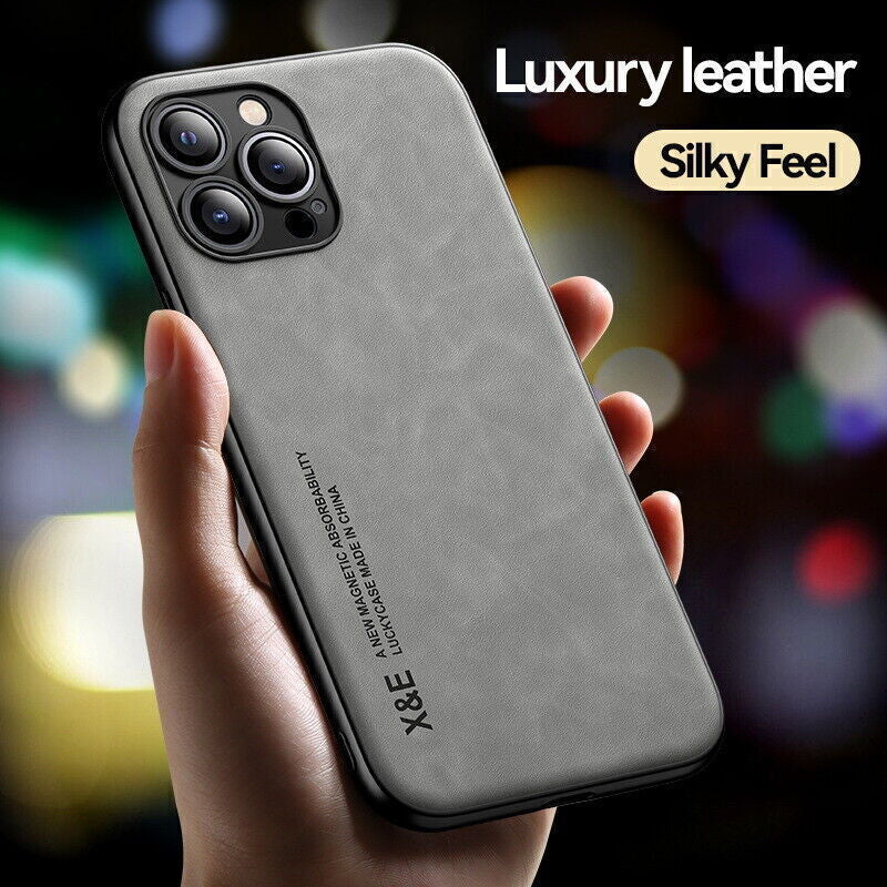 For Iphone 16 15 14 13 12 Pro Max Shockproof Magnetic Leather Black Case Cover